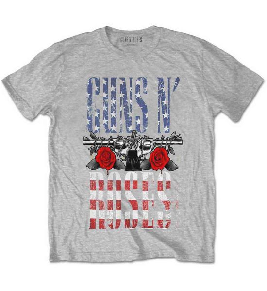 Guns N' Roses: US Flag in Logo - Heather Grey T-Shirt