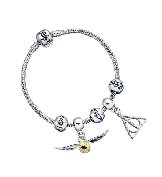 Harry Potter: Bracelet Charm Set Deathly Hallows/Snitch/3 Spell Beads (Silver Plated) Preorder