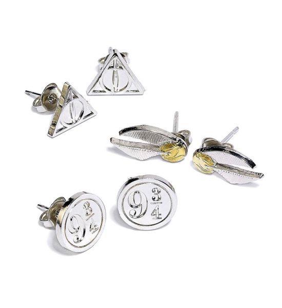 Harry Potter: Snitch/Deathly Hallows/Platform 9 3/4 Earrings 3-Pack (silver plated) Preorder