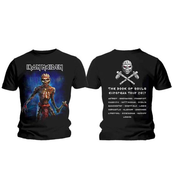 Iron Maiden: Axe Eddie Book of Souls European Tour V.2 (Back Print) - Black T-Shirt