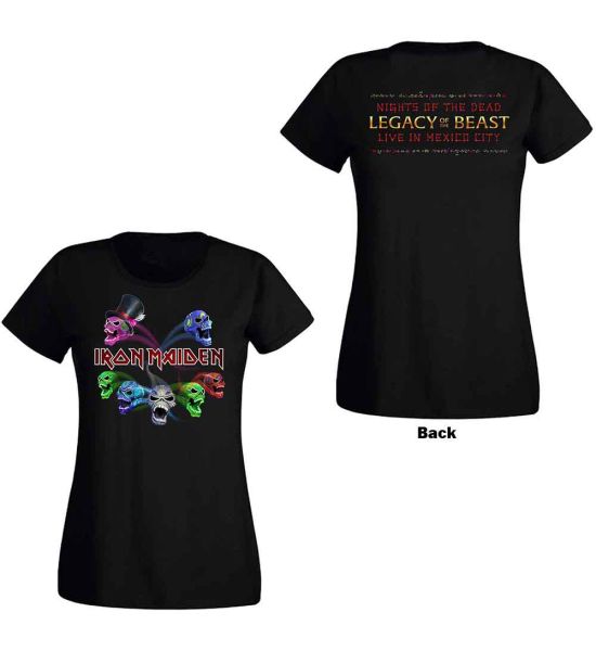 Iron Maiden: Legacy of the Beast Live Album Skulls (Back Print) - Ladies Black T-Shirt