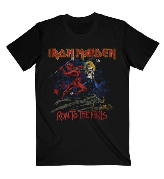 Iron Maiden: Number Of The Beast Run To The Hills Distress - Black T-Shirt