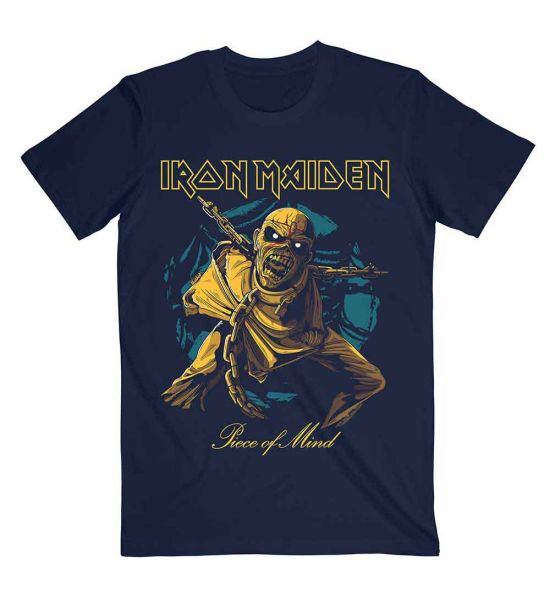 Iron Maiden: Piece of Mind Gold Eddie - Navy Blue T-Shirt