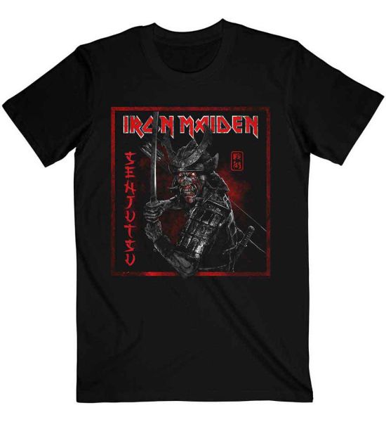 Iron Maiden: Senjutsu Cover Distressed Red - Black T-Shirt