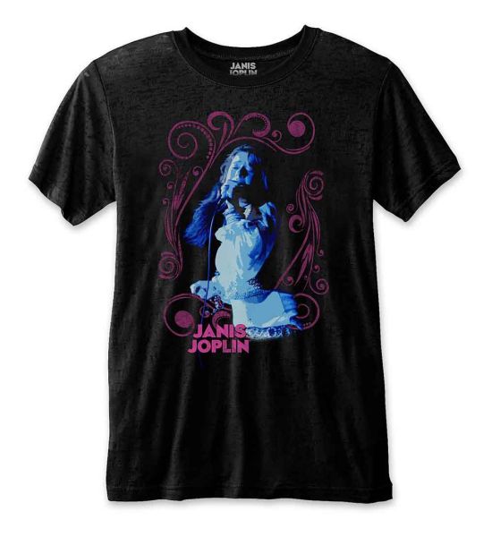 Janis Joplin: Floral Frame - Black T-Shirt