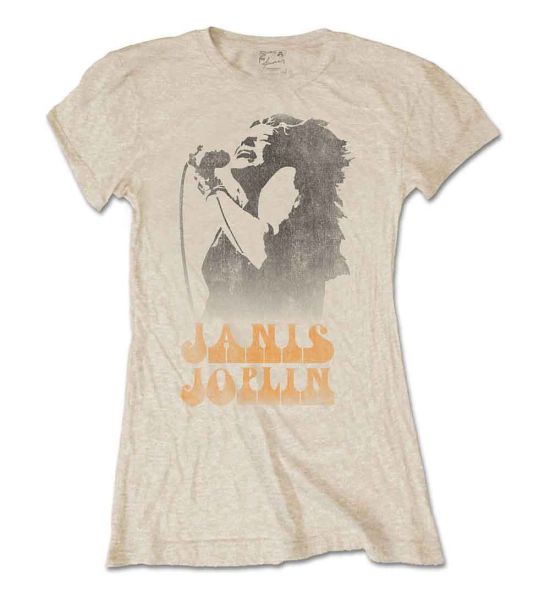 Janis Joplin: Working The Mic - Ladies Sand T-Shirt