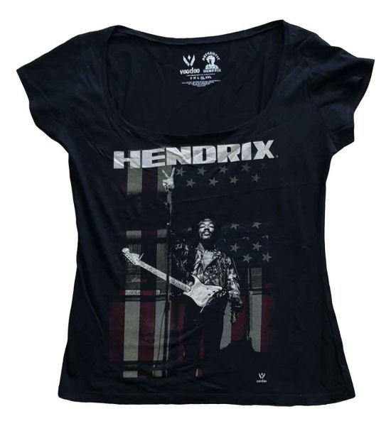 Jimi Hendrix: Peace Flag - Ladies Black T-Shirt