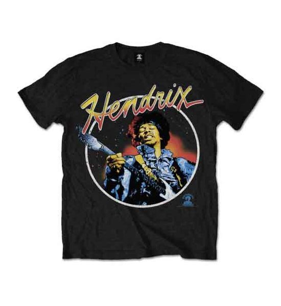 Jimi Hendrix: Script Circle - Black T-Shirt