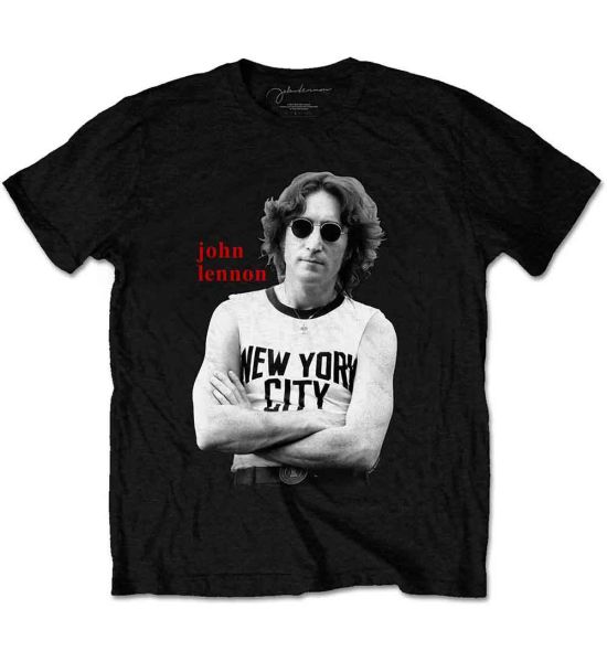 John Lennon: New York City B&W - Black T-Shirt