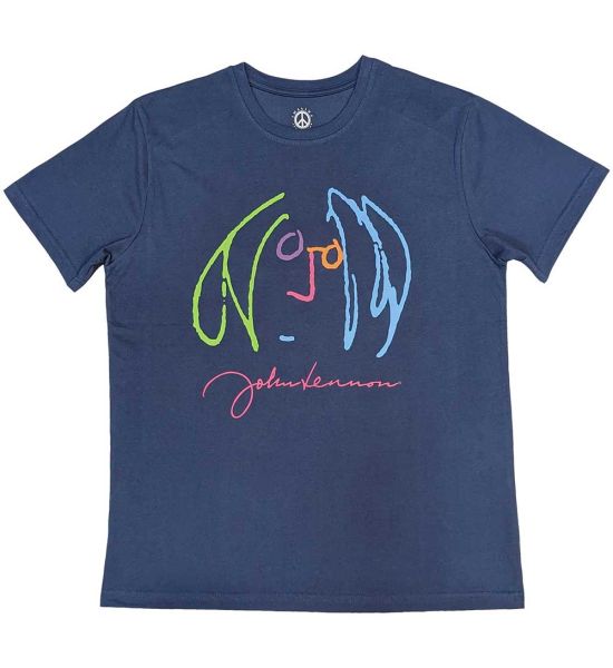 John Lennon: Self Portrait Full Colour - Denim Blue T-Shirt