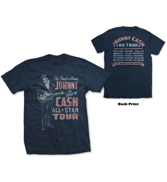 Johnny Cash: All Star Tour (Back Print) - Navy Blue T-Shirt