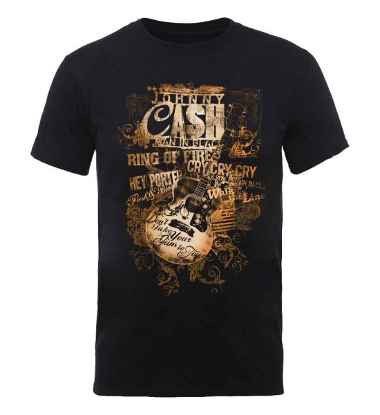 Johnny Cash: Guitar Song Titles - Black T-Shirt