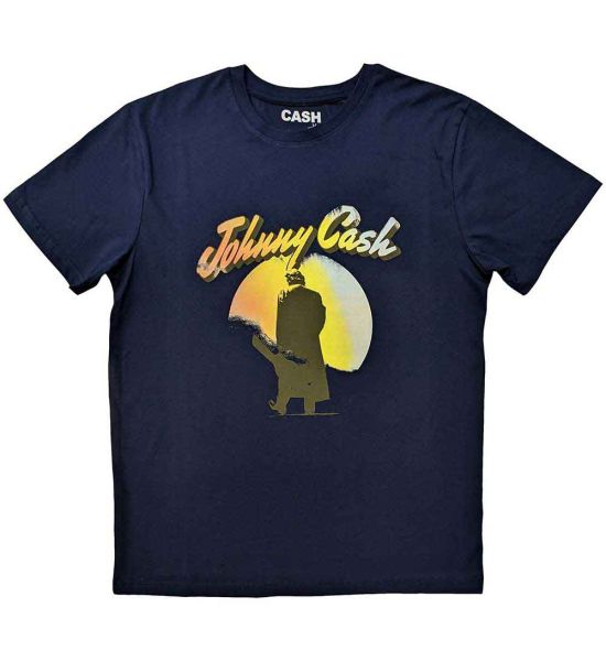 Johnny Cash: Walking Guitar - Navy Blue T-Shirt