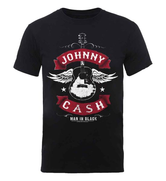 Johnny Cash: Winged Guitar - Black T-Shirt