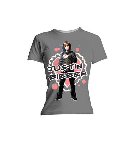 Justin Bieber: Cut Out Hearts (Skinny Fit) - Ladies Grey T-Shirt