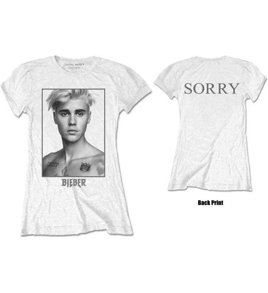 Justin Bieber: Sorry Ladies (Back Print) - Ladies White T-Shirt