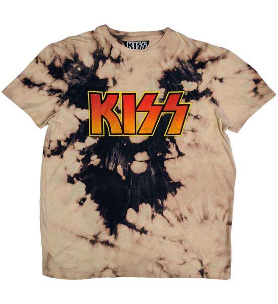 KISS: Classic Logo (Dip Dye, Dye Wash) - Dip Dye Tan And Black T-Shirt