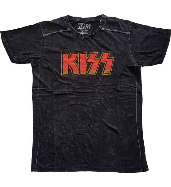 KISS: Classic Logo (Snow Wash, Dye Wash) - Black T-Shirt