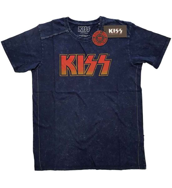 KISS: Classic Logo (Snow Wash, Dye Wash) - Navy Blue T-Shirt