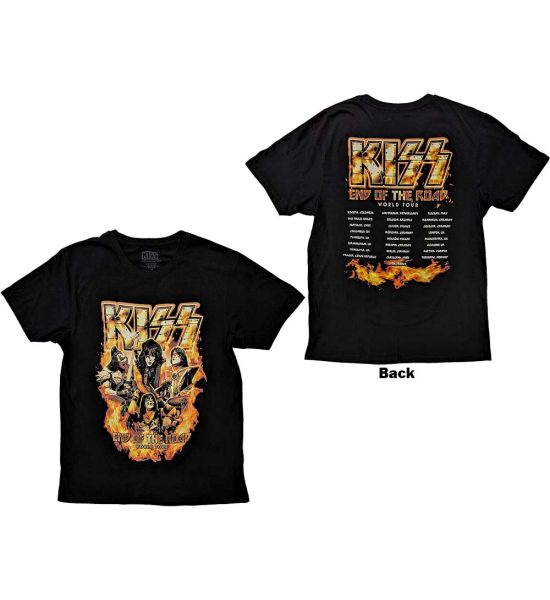 KISS: End Of The Road Tour Orange (Back Print) - Black T-Shirt