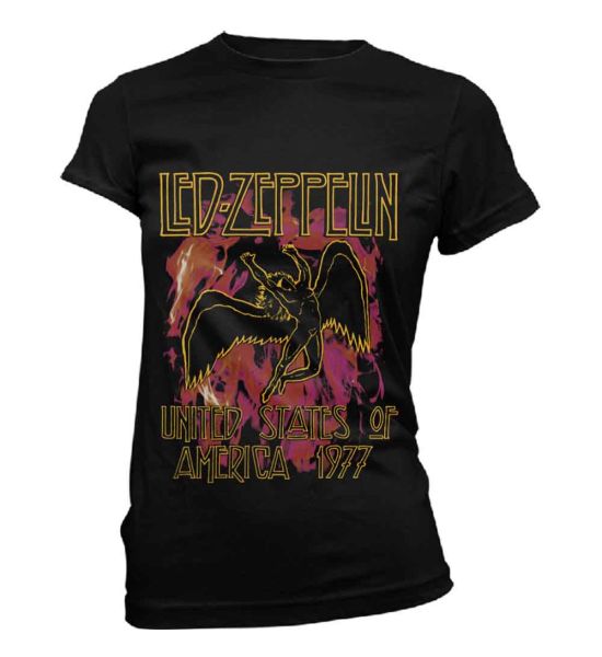 Led Zeppelin: Black Flames - Ladies Black T-Shirt