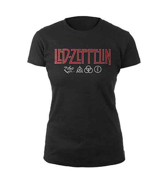 Led Zeppelin: Logo & Symbols - Ladies Black T-Shirt