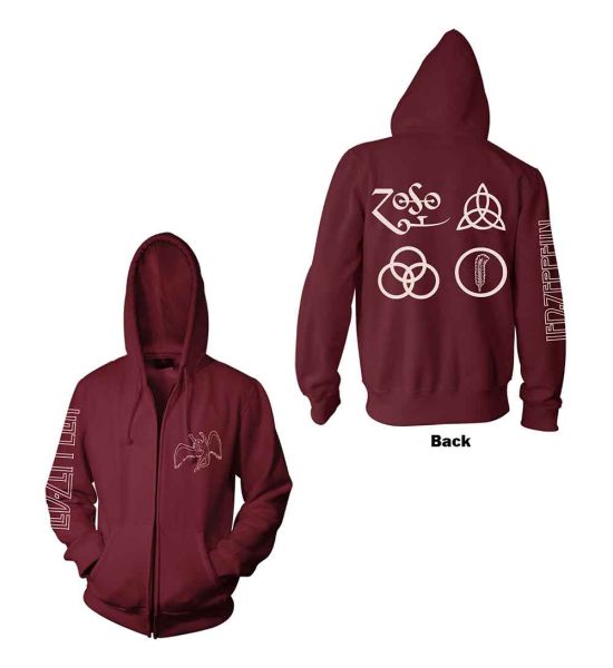 Led Zeppelin Unisex Zipped Hoodie Symbols Back Print