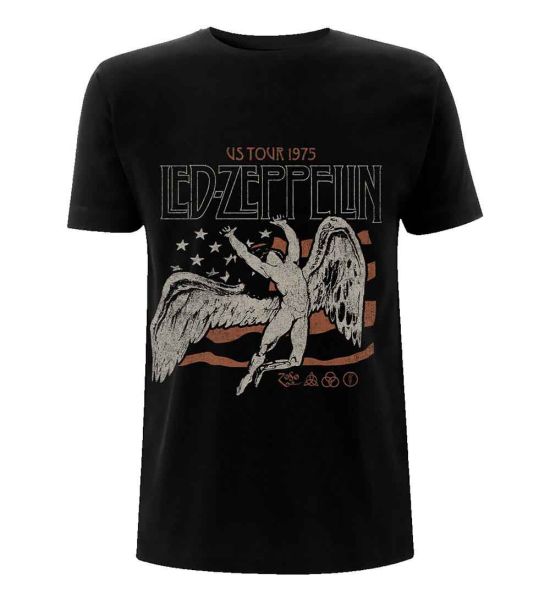 Led Zeppelin: US 1975 Tour Flag - Black T-Shirt