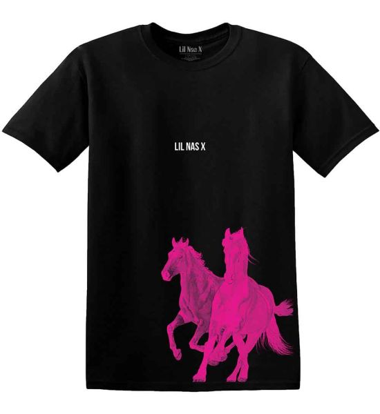 Lil Nas X: Pink Horses - Black T-Shirt