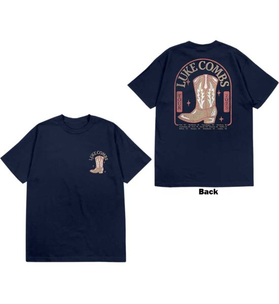 Luke Combs: Tour '23 Cowboy Boot (Back Print) - Navy Blue T-Shirt