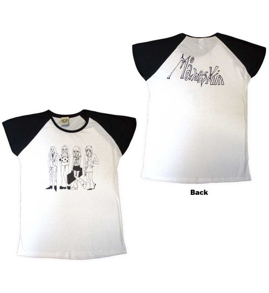 Maneskin: Mini Doodles (Back Print) - Black, White Raglan T-Shirt