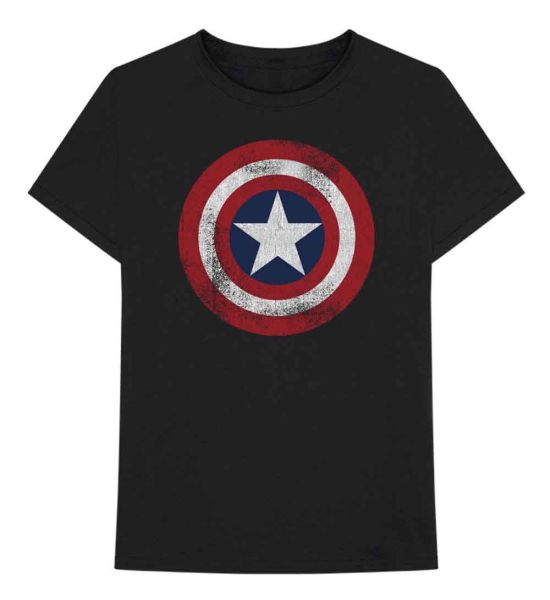 Marvel Comics: Captain America Distressed Shield - Black T-Shirt