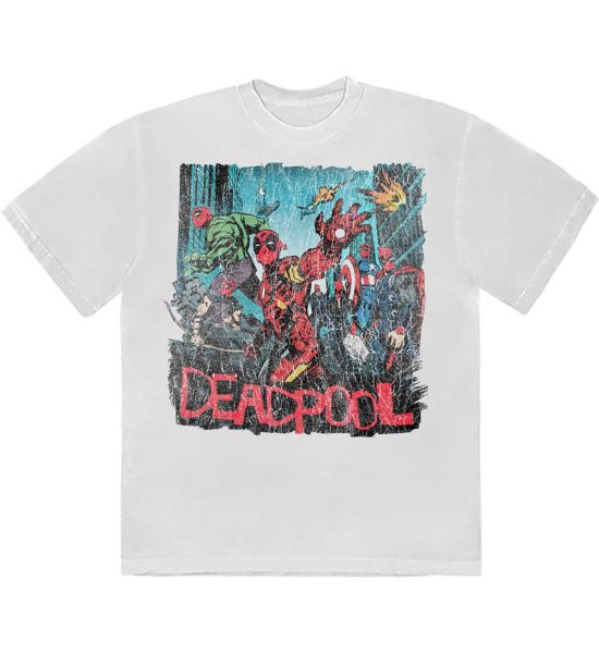 Marvel Comics: Deadpool Hero Scene Vintage - White T-Shirt