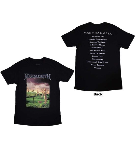 Megadeth: Youthanasia Tracklist (Back Print) - Black T-Shirt