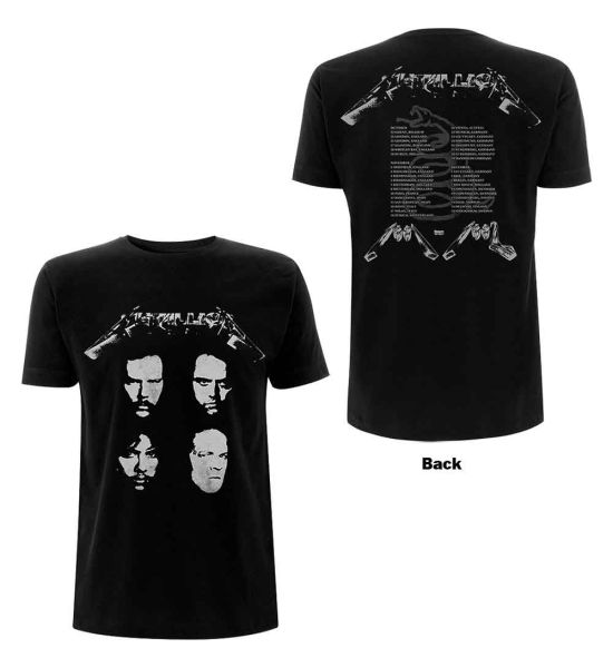 Metallica: 4 Faces (Back Print) - Black T-Shirt