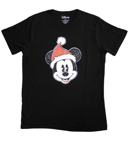 Mickey Mouse: Santa Hat - Black T-Shirt