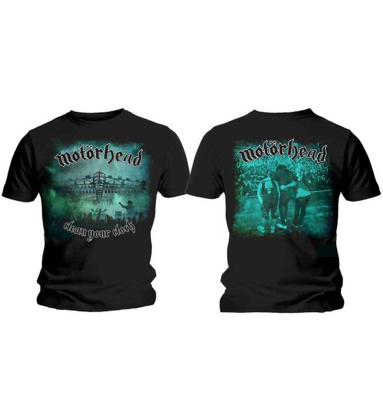 Motorhead: Clean Your Clock Green (Back Print) - Black T-Shirt