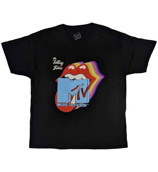 MTV: Rolling Stones Rainbow Shadow Tongue - Black T-Shirt