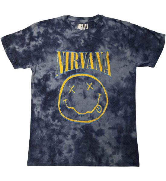 Nirvana: Happy Face Blue Stroke (Dye Wash) - Blue T-Shirt