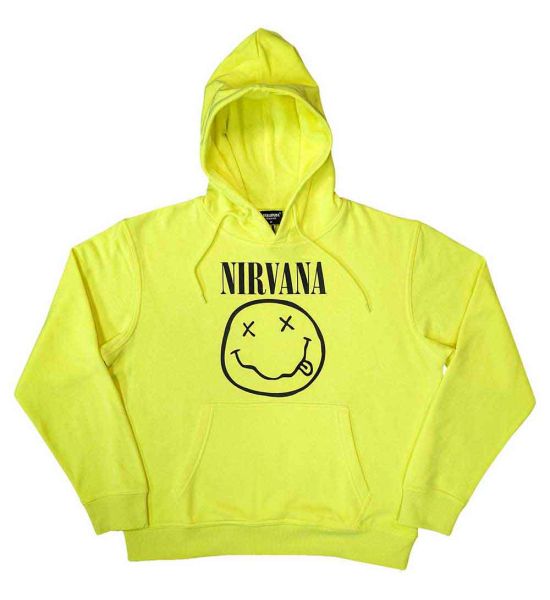 Nirvana Inverse Happy Face Neon Yellow Pullover Hoodie Merchoid UK