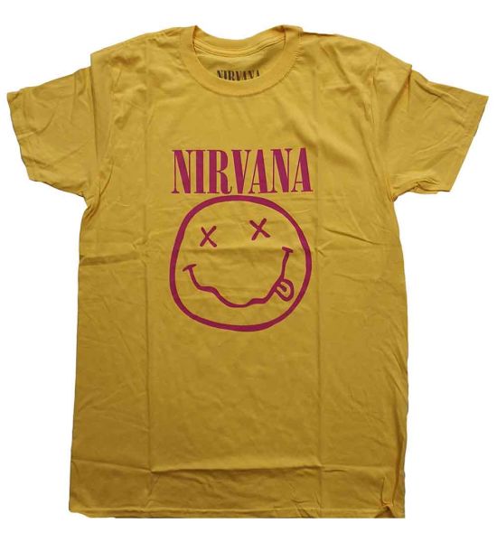 Nirvana: Pink Happy Face - Yellow T-Shirt