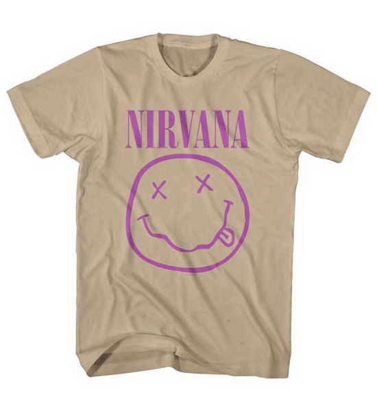 Nirvana: Purple Happy Face - Sand T-Shirt