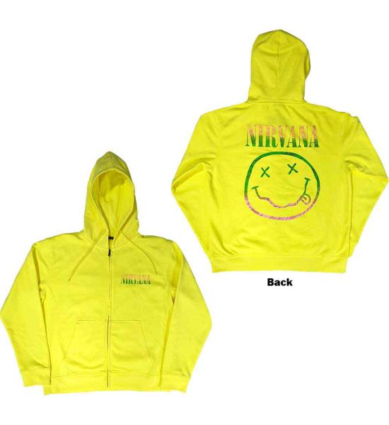 Nirvana: Sorbet Ray Happy Face (Back Print) - Neon Yellow Zip-up Hoodie