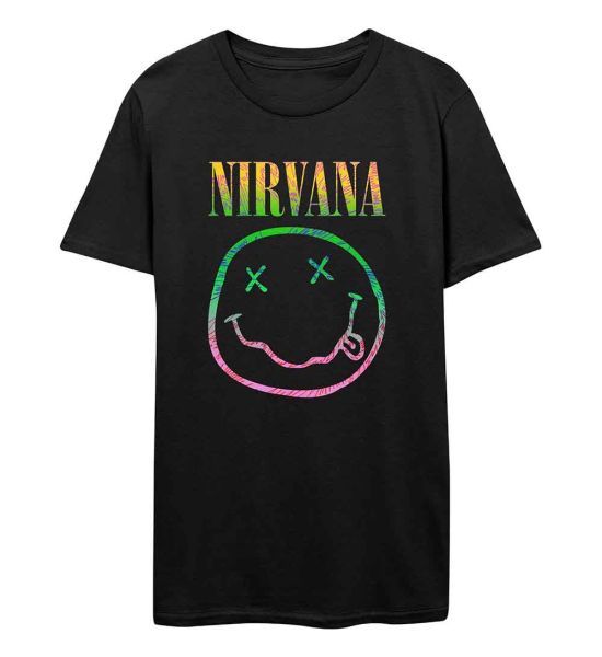 Nirvana: Sorbet Ray Happy Face - Black T-Shirt