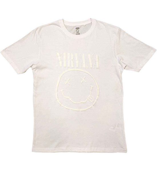 Nirvana: White Happy Face (Hi-Build, White-On-White) - White T-Shirt