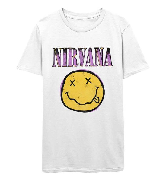 Nirvana: Xerox Happy Face Pink - White T-Shirt