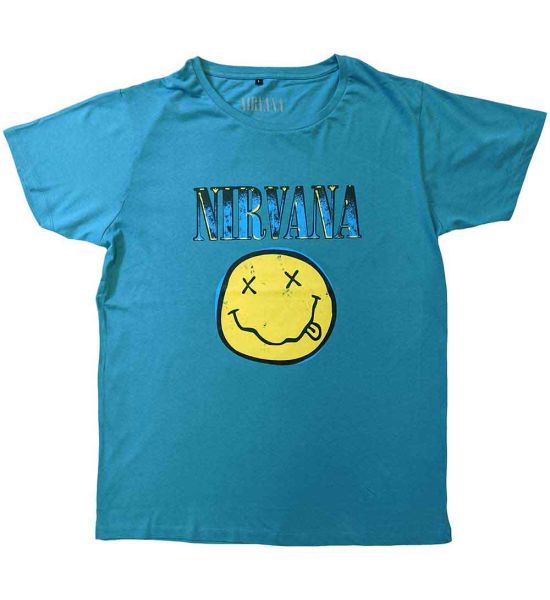 Nirvana: Xerox Happy Face - Turquoise Blue T-Shirt