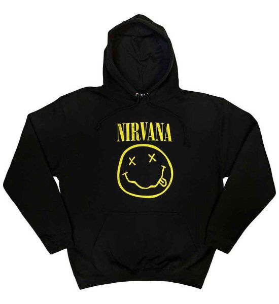 Nirvana: Yellow Happy Face - Black Pullover Hoodie