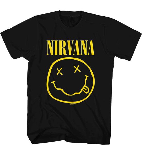 Nirvana: Yellow Happy Face - Black T-Shirt