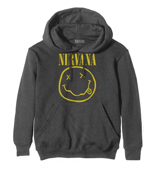 Nirvana: Yellow Happy Face - Charcoal Grey Pullover Hoodie